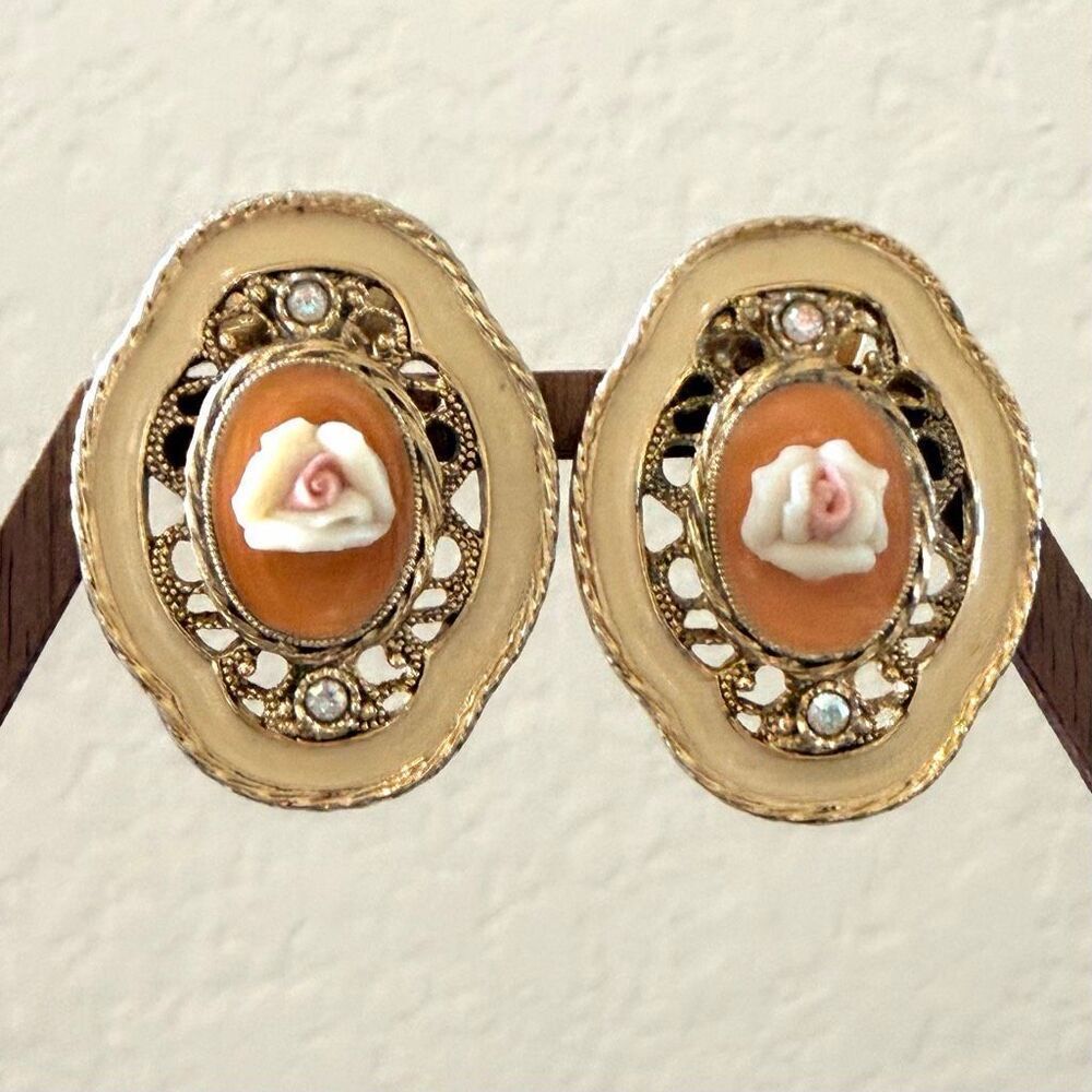1928 Cameo Rose Clip-On Earrings